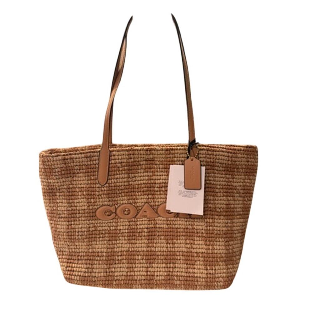 Coach Straw City Tote Bag With Gingham Print*New with tags - Picture 2 of 6